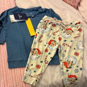 Larkspur bamboo pjs Santa sleigh 2T jogger set NWT blue Santa faces